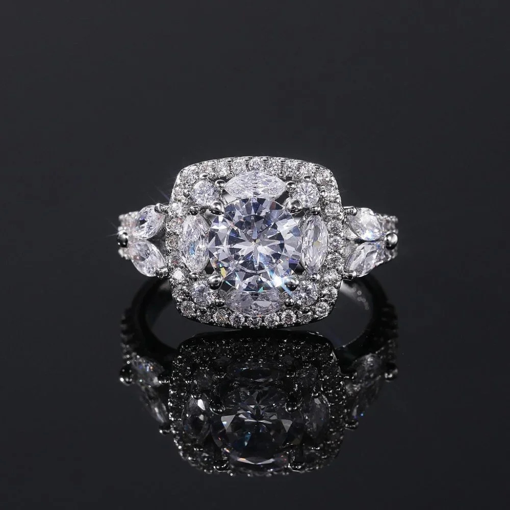 ▶SHINY ROUND CZ SQUARE 925 STERLING SILVER LUXURY WEDDING RINGS FOR WOMEN, L053